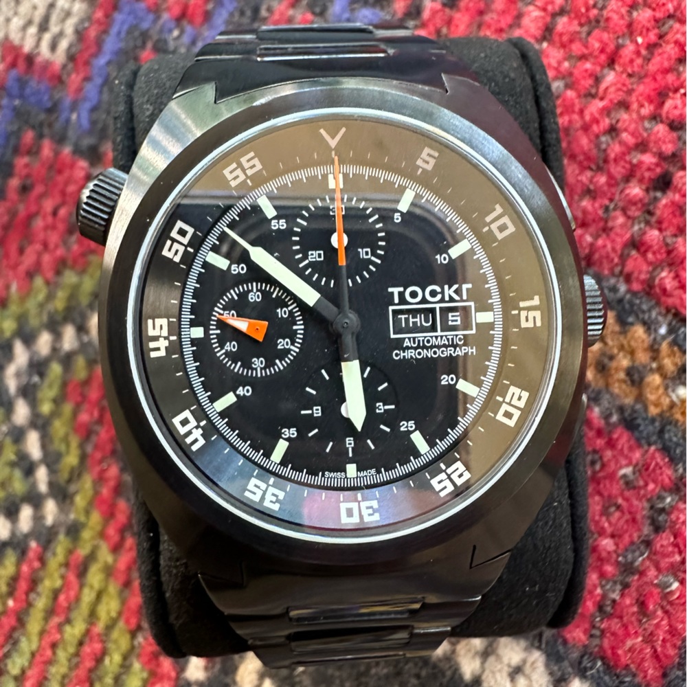 Tockr Chronograph Black Stainless 45mm Automatic Watch New